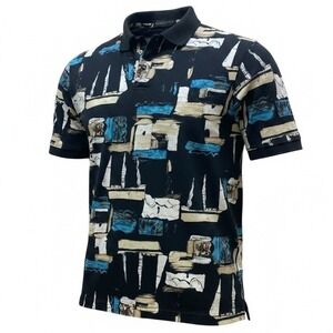 Riscatto Polo Shirt Sailboat Abstract Nautical Print Cotton Mens L Black #169L